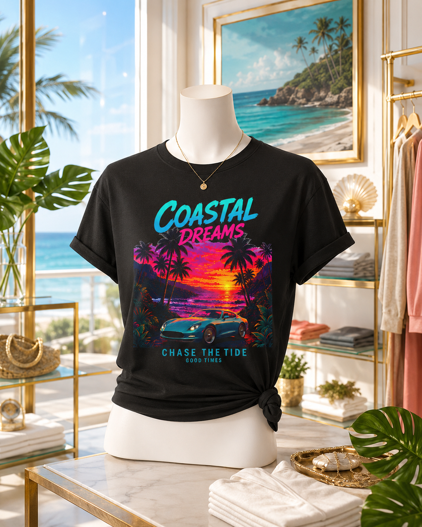 Coastal Dreams Sunset T-Shirt — Retro Beach Graphic Tee