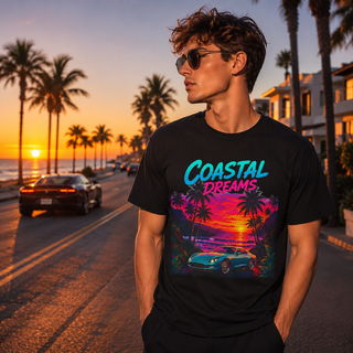 Coastal Dreams Sunset T-Shirt — Retro Beach Graphic Tee