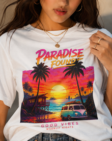 Paradise Found Sunset T-Shirt — Good Vibes Tropical Beach Graphic