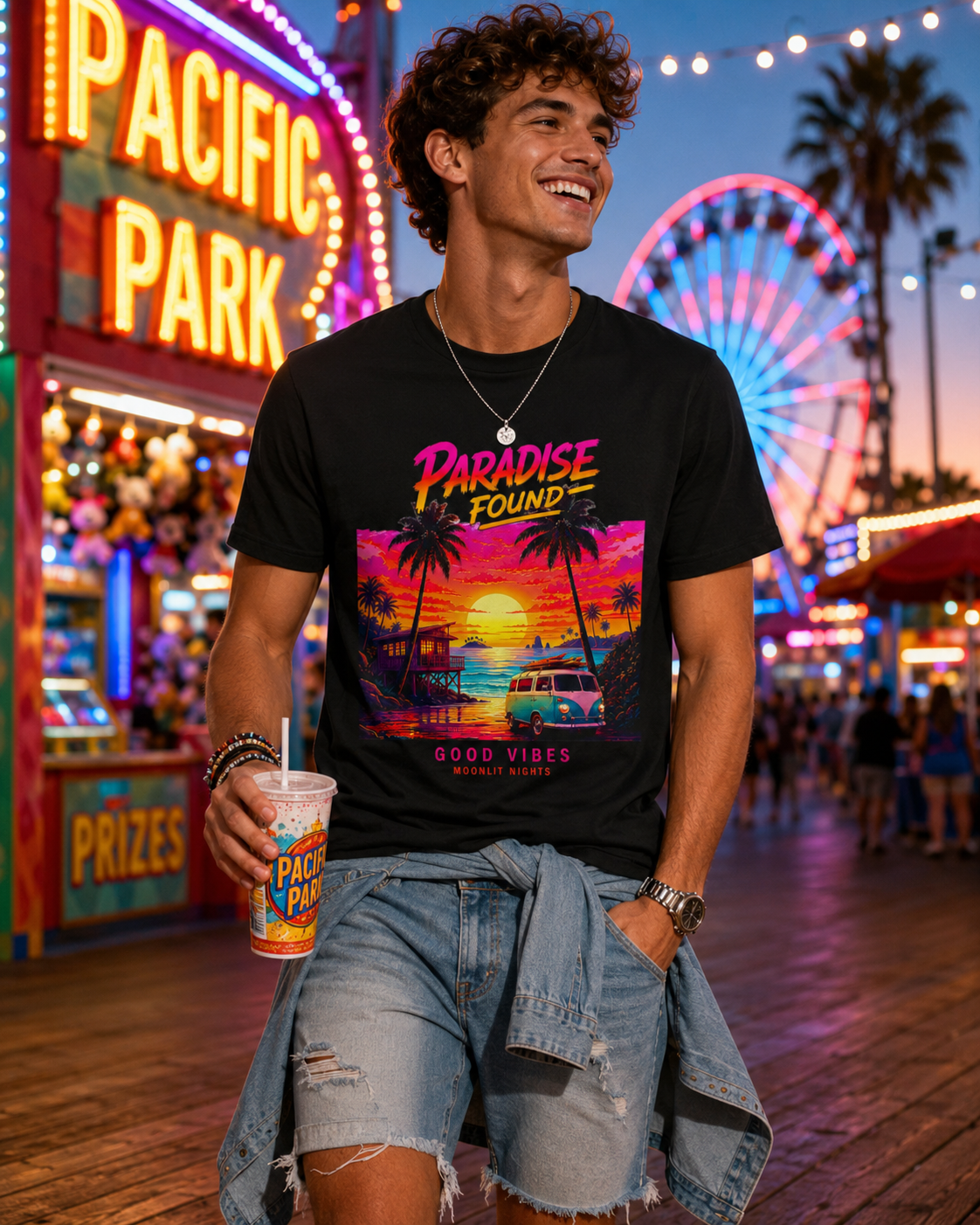 Paradise Found Sunset T-Shirt — Good Vibes Tropical Beach Graphic