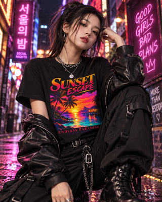 Sunset Escape Tropical Graphic T-Shirt — Endless Paradise Beach Tee