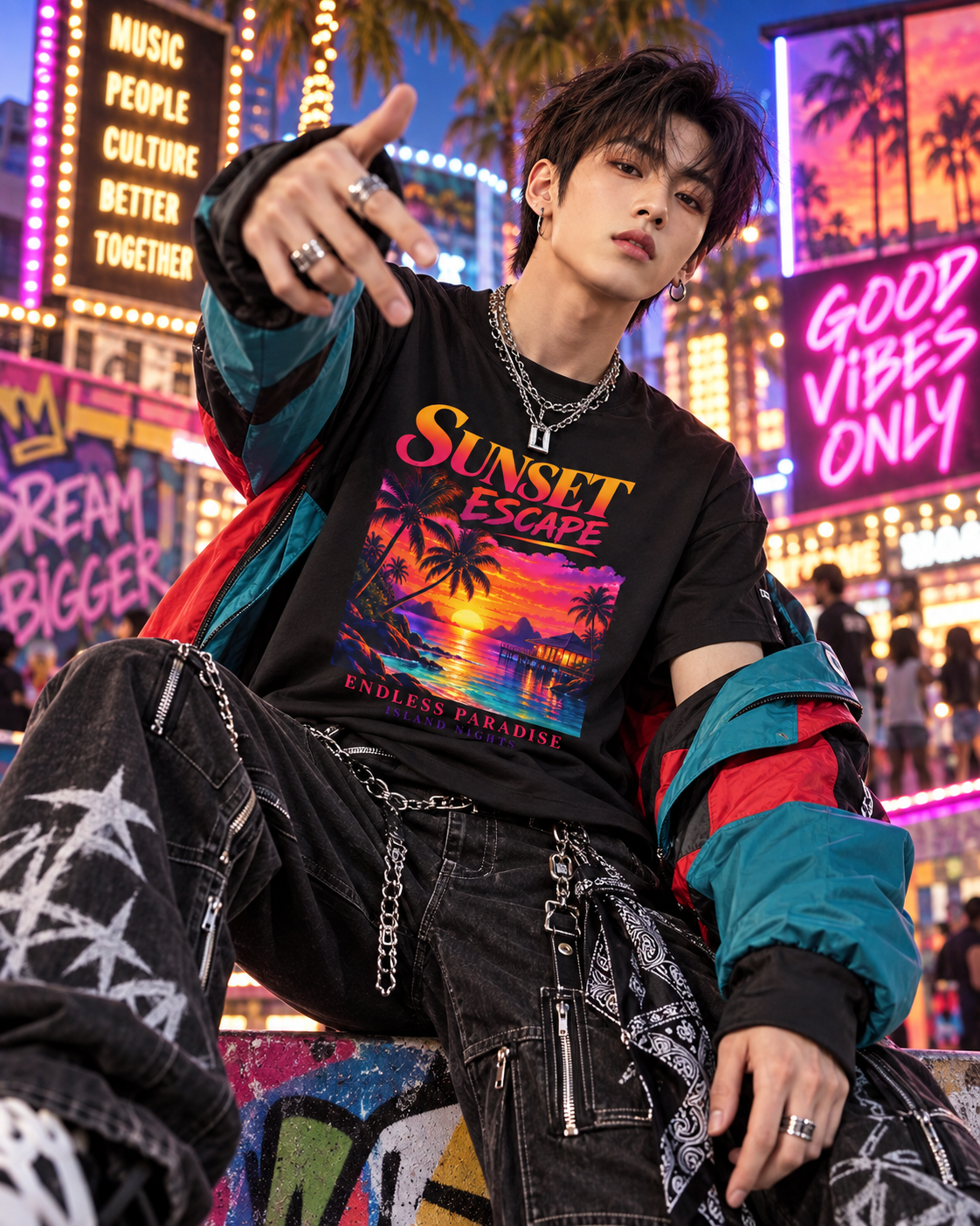 Sunset Escape Tropical Graphic T-Shirt — Endless Paradise Beach Tee