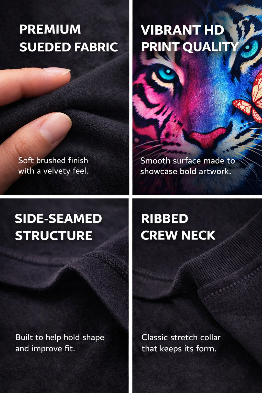 Vibrant Neon Tiger Design Unisex Sueded T-Shirt