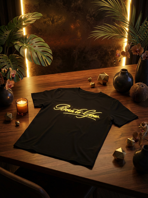Born to Glow T‑Shirt — Suede Script Graphic Unisex Tee