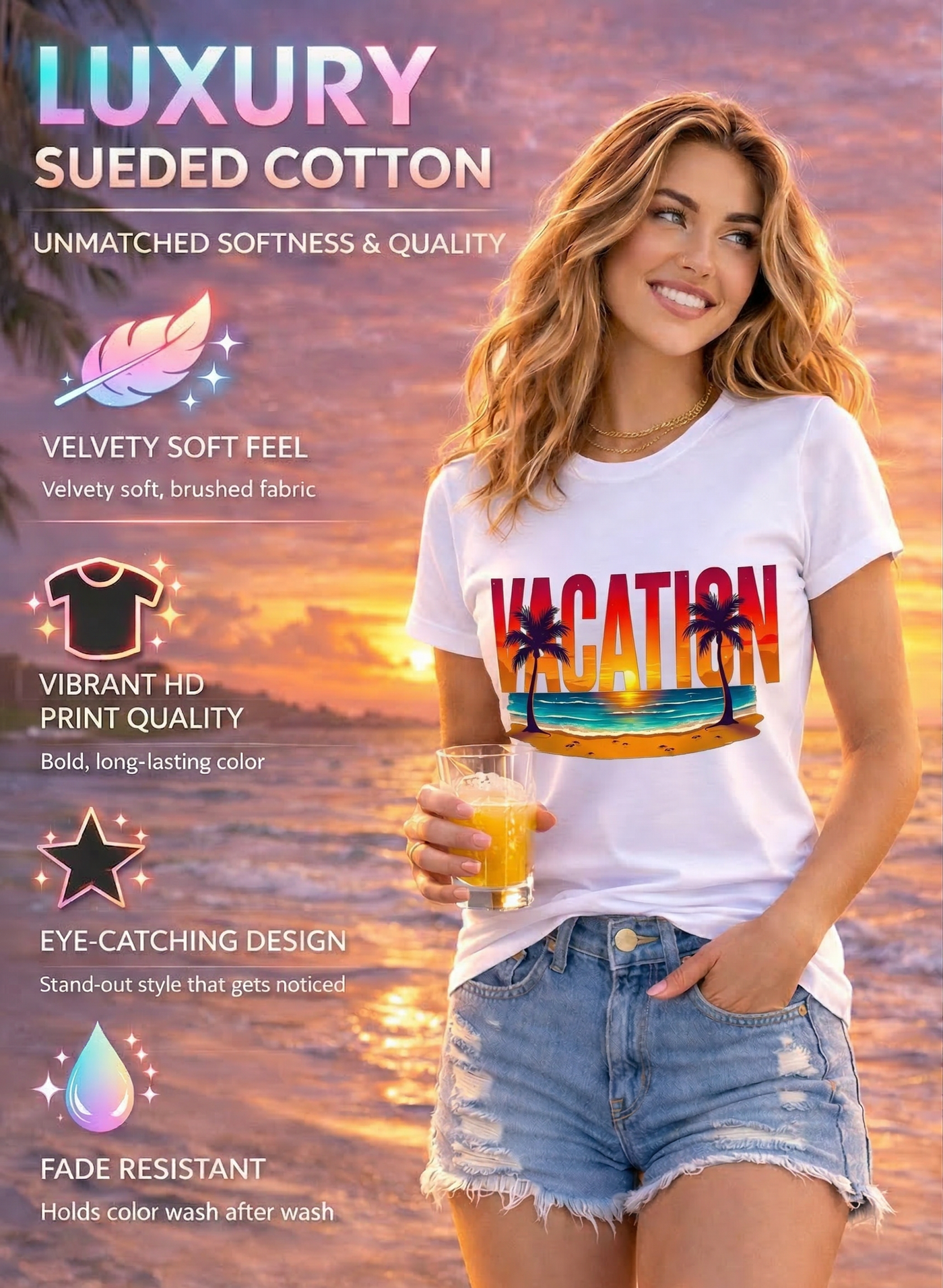 Ultra-Soft Vacation Beach T-Shirt — Sunset Palm Graphic Summer Tee