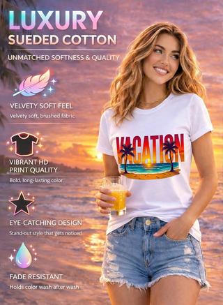 Ultra-Soft Vacation Beach T-Shirt — Sunset Palm Graphic Summer Tee