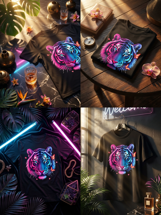 Vibrant Neon Tiger Design Unisex Sueded T-Shirt