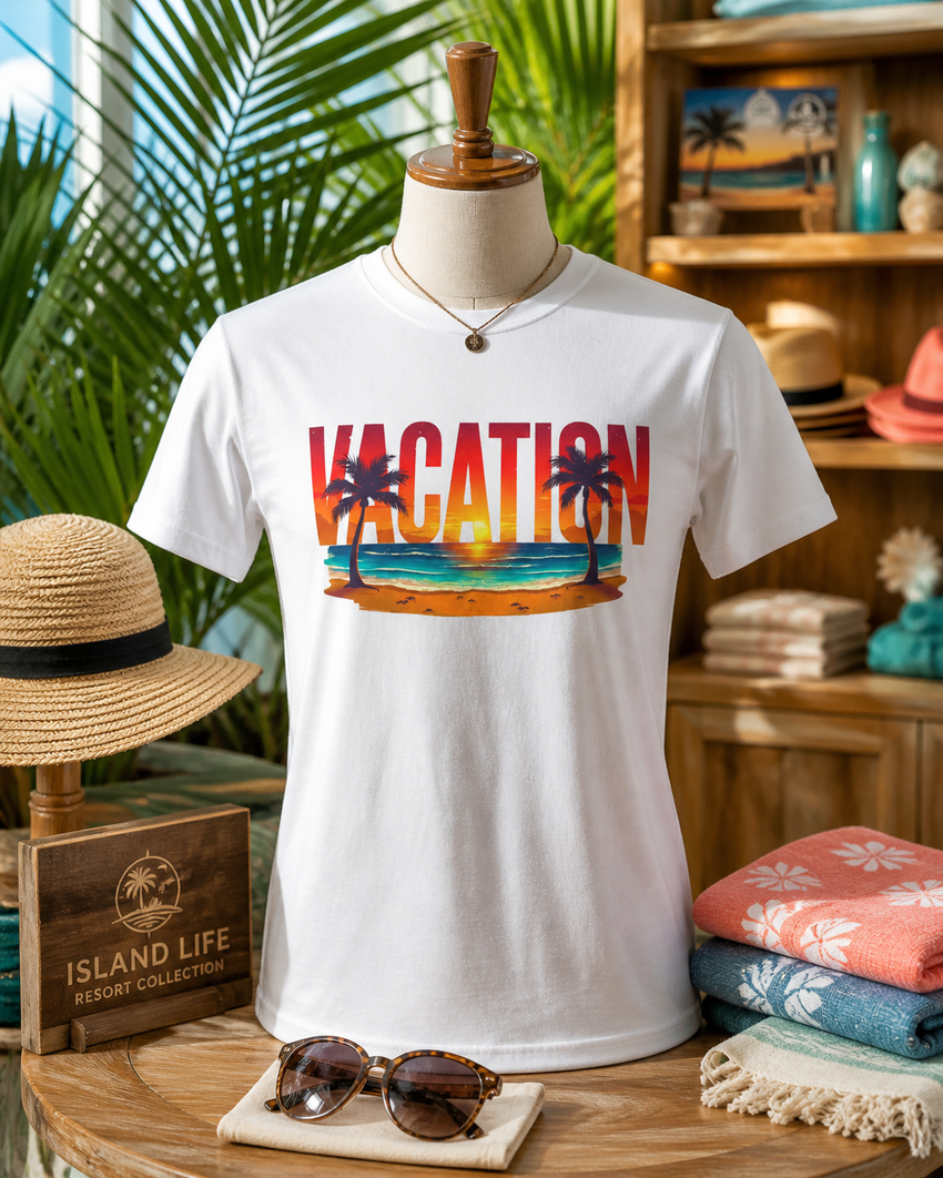 Ultra-Soft Vacation Beach T-Shirt — Sunset Palm Graphic Summer Tee