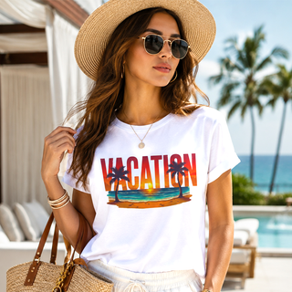 Ultra-Soft Vacation Beach T-Shirt — Sunset Palm Graphic Summer Tee